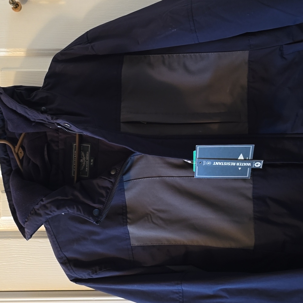 G. H. BASS & CO BRAND MENS BLUE & GRAY HOODED WINTER COAT SIZE XL